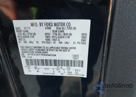 2014 Ford F-150 Xlt z USA, uszkodzony, nr VIN 1FTFX1ET7EKD43334